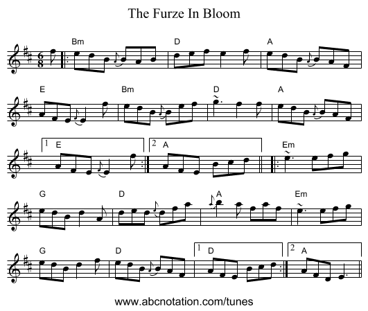 The Furze In Bloom - staff notation