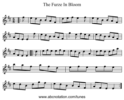 The Furze In Bloom - staff notation