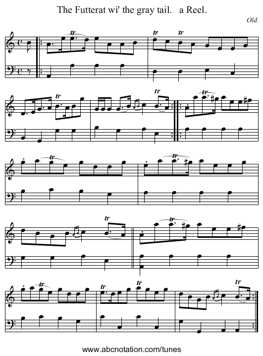 The Futterat wi' the gray tail.   a Reel. - staff notation