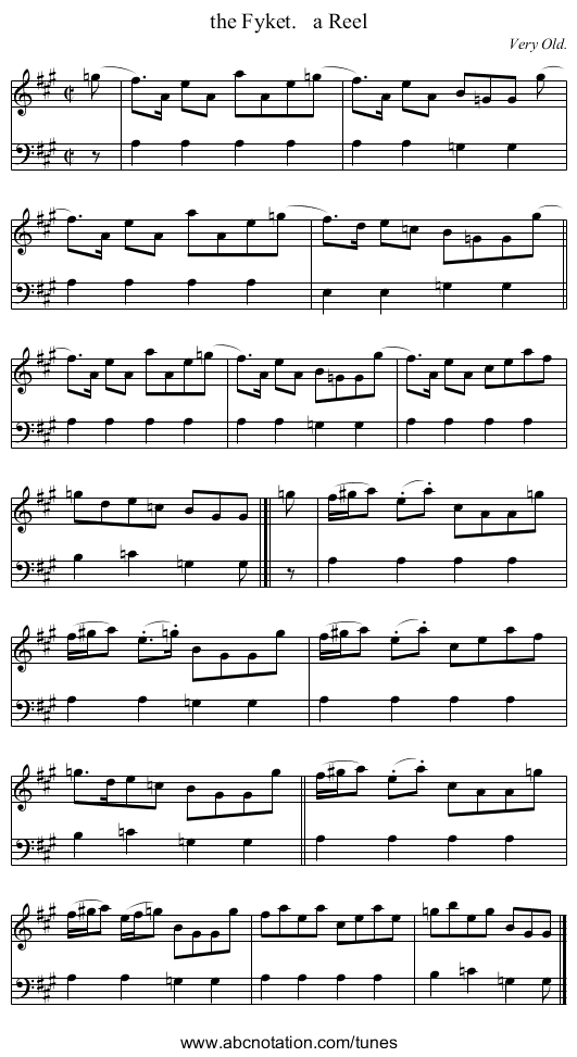 the Fyket.   a Reel - staff notation