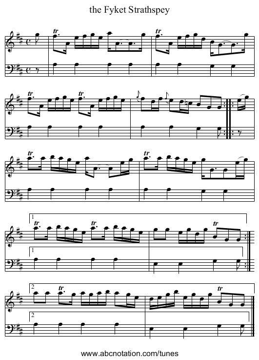 the Fyket Strathspey - staff notation