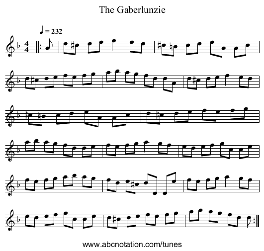 The Gaberlunzie - staff notation