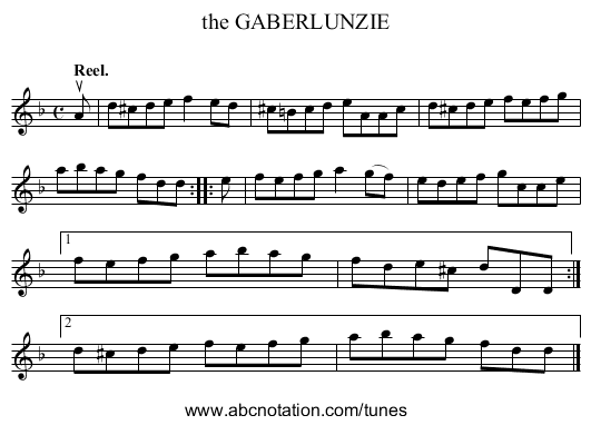 the GABERLUNZIE - staff notation