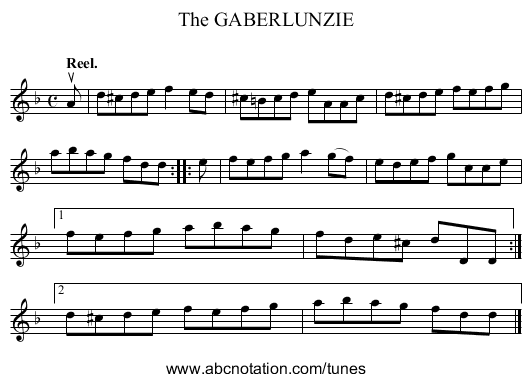 The GABERLUNZIE - staff notation