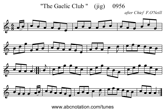The Gaelic Club     (jig)     0956 - staff notation