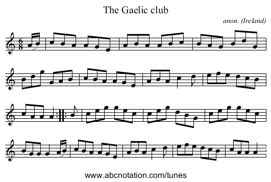 The Gaelic club - staff notation