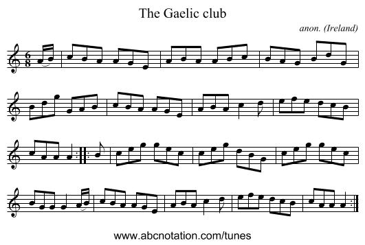 The Gaelic club - staff notation