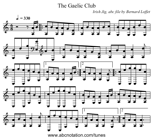 The Gaelic Club - staff notation