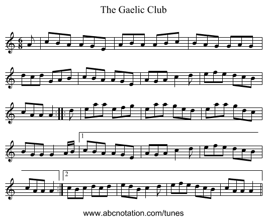 The Gaelic Club - staff notation
