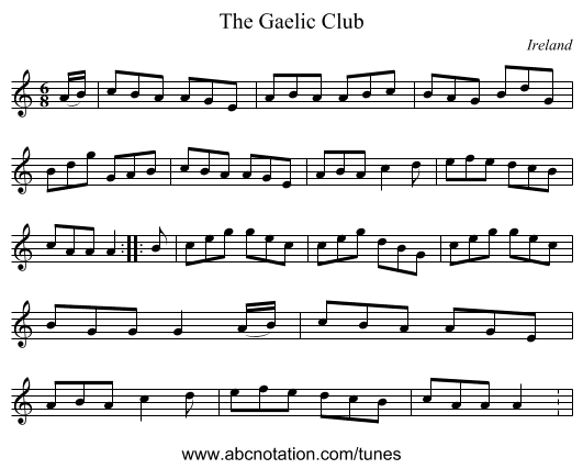 The Gaelic Club - staff notation