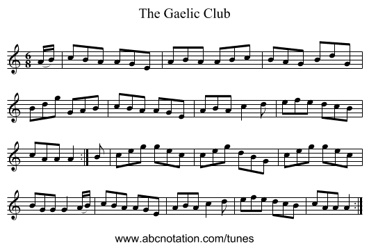 The Gaelic Club - staff notation