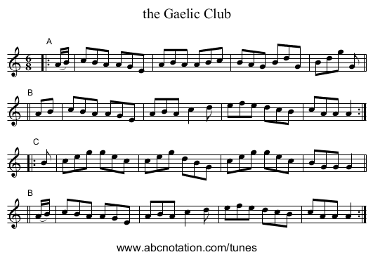 the Gaelic Club - staff notation
