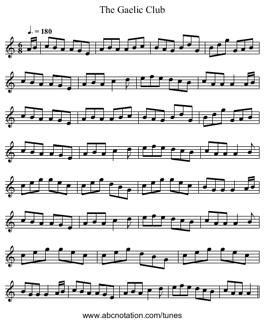 The Gaelic Club - staff notation