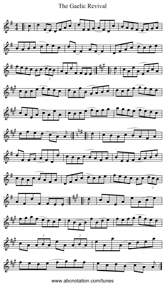 The Gaelic Revival - staff notation