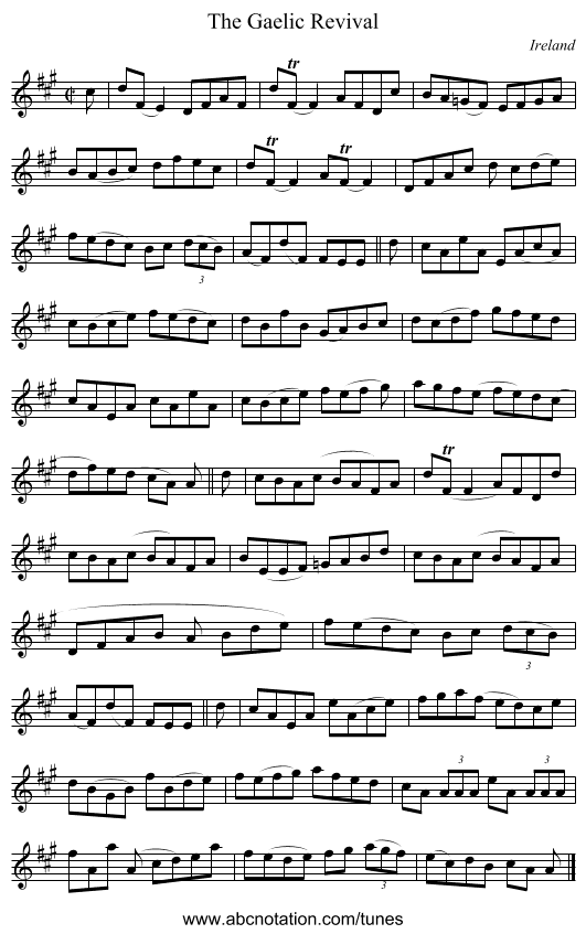 The Gaelic Revival - staff notation