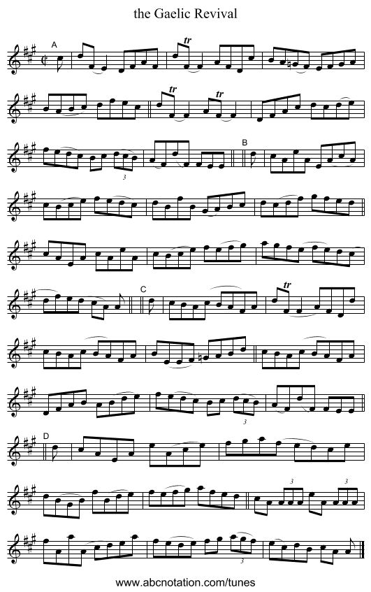 the Gaelic Revival - staff notation