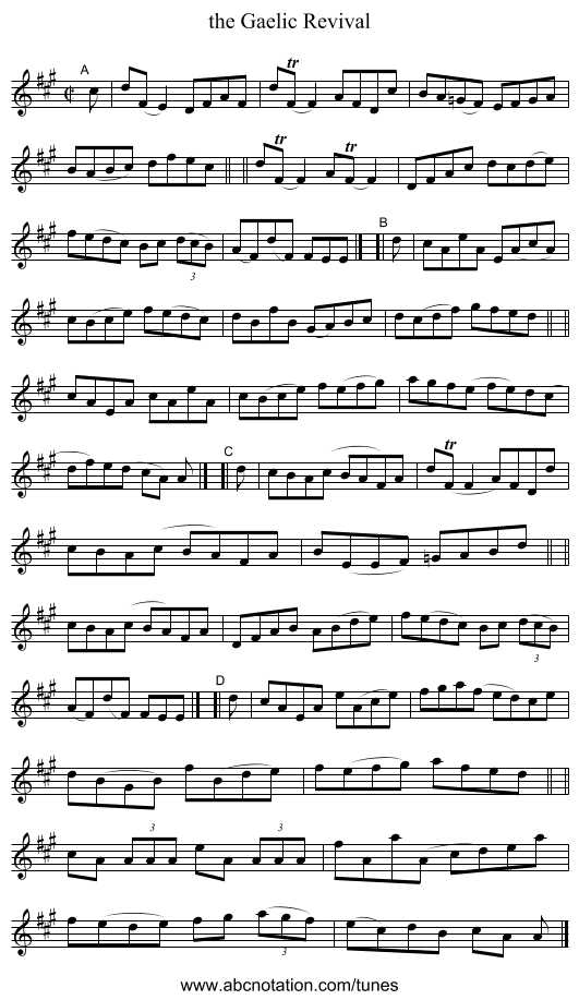 the Gaelic Revival - staff notation