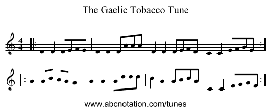 The Gaelic Tobacco Tune - staff notation
