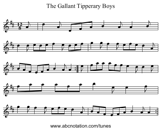 The Gallant Tipperary Boys - staff notation