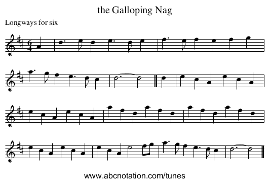 the Galloping Nag - staff notation