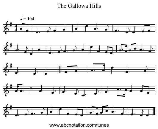 The Gallowa Hills - staff notation