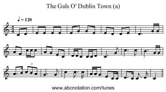 The Gals O' Dublin Town (a) - staff notation