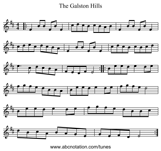 The Galston Hills - staff notation
