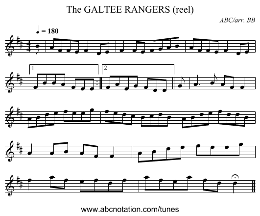 The GALTEE RANGERS (reel) - staff notation