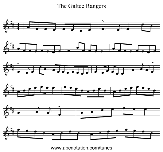 The Galtee Rangers - staff notation