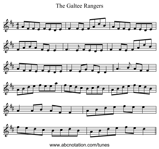 The Galtee Rangers - staff notation