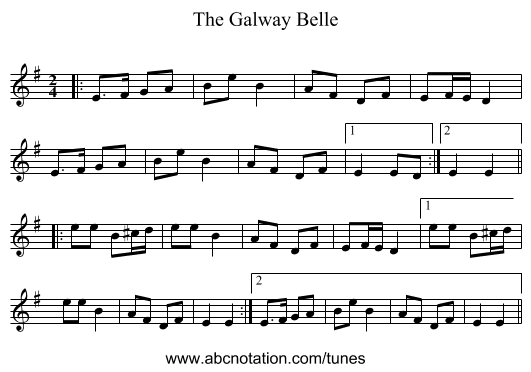 The Galway Belle - staff notation
