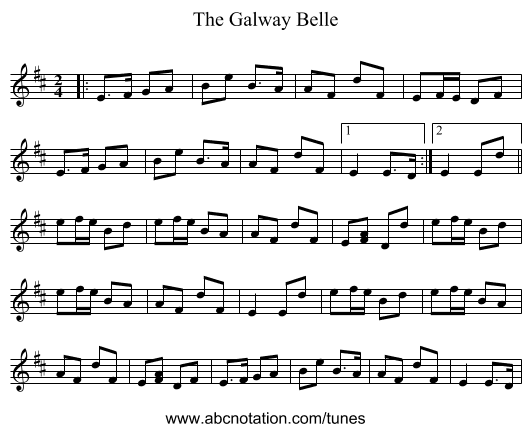 The Galway Belle - staff notation