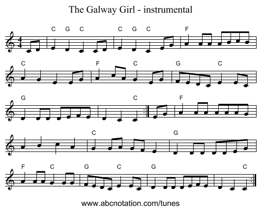 The Galway Girl - instrumental - staff notation