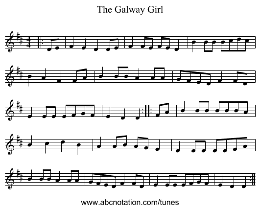 The Galway Girl - staff notation