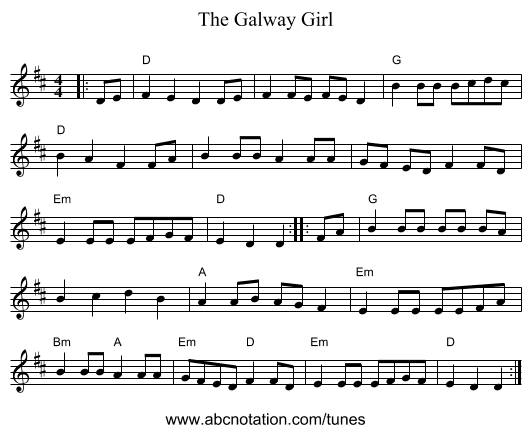 The Galway Girl - staff notation