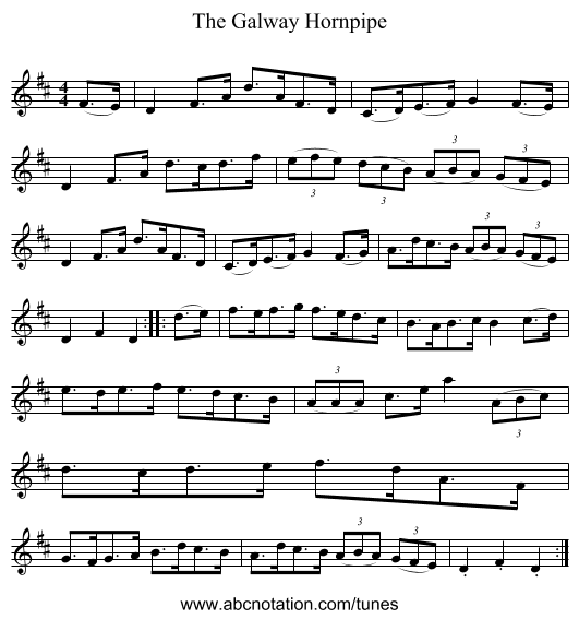 The Galway Hornpipe - staff notation