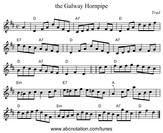 the Galway Hornpipe - staff notation