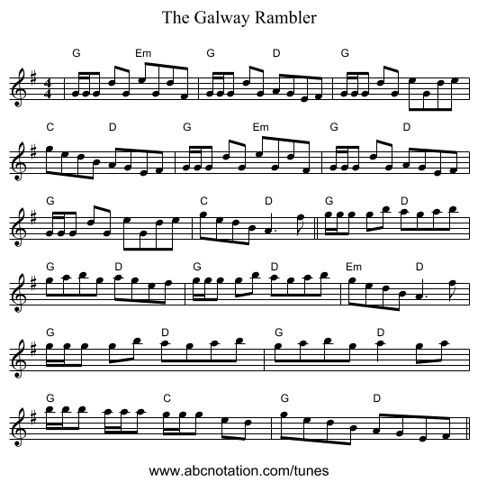 The Galway Rambler - staff notation
