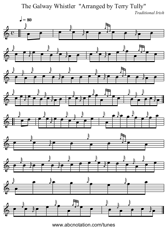 The Galway Whistler Arranged by Terry Tully - staff notation