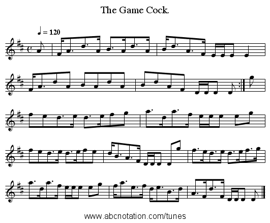 The Game Cock. - staff notation