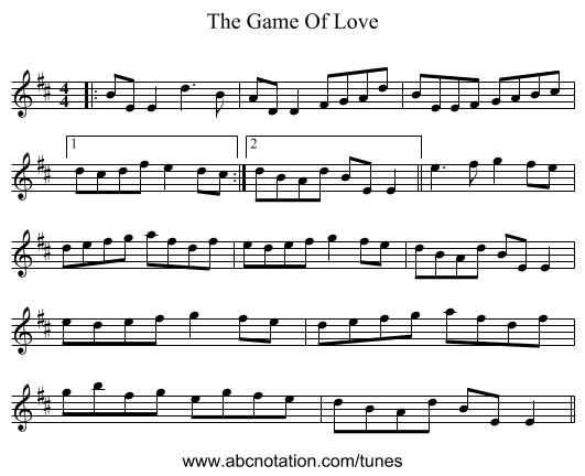 The Game Of Love - staff notation