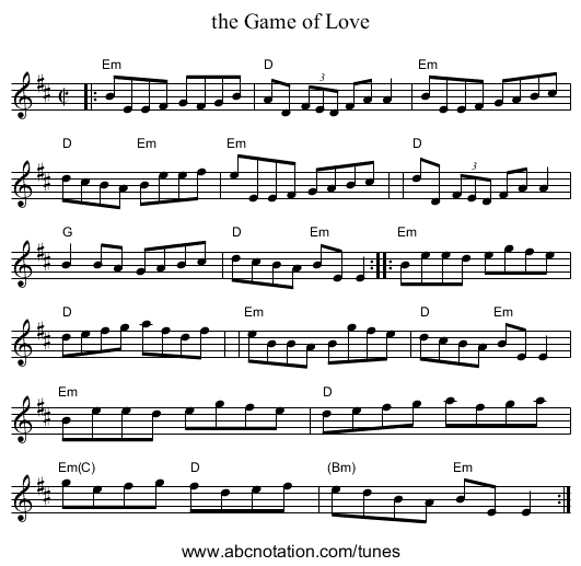 the Game of Love - staff notation
