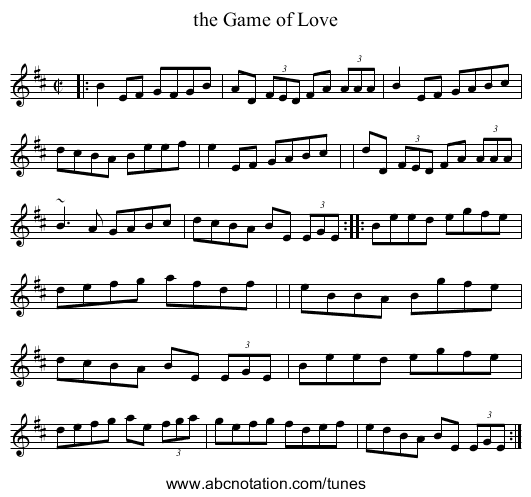 the Game of Love - staff notation