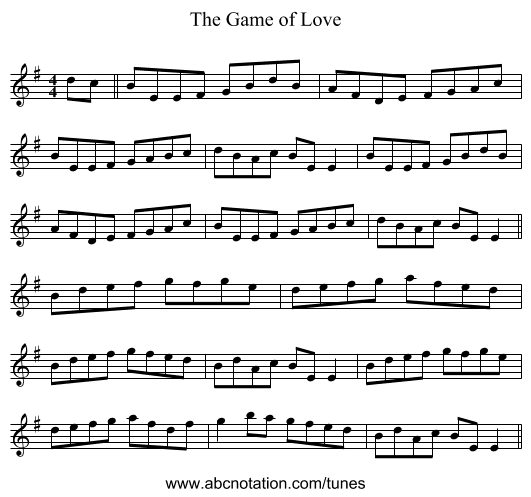 The Game of Love - staff notation