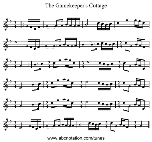 The Gamekeeper's Cottage - staff notation