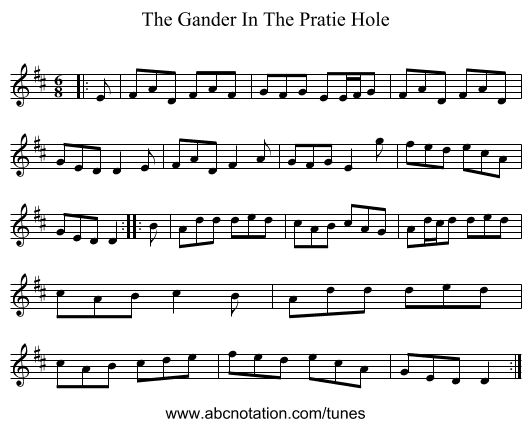 The Gander In The Pratie Hole - staff notation
