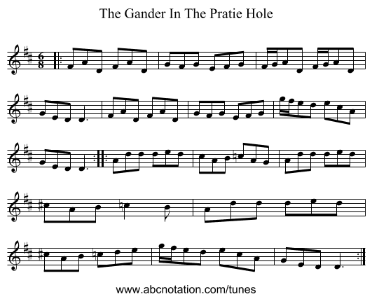 The Gander In The Pratie Hole - staff notation