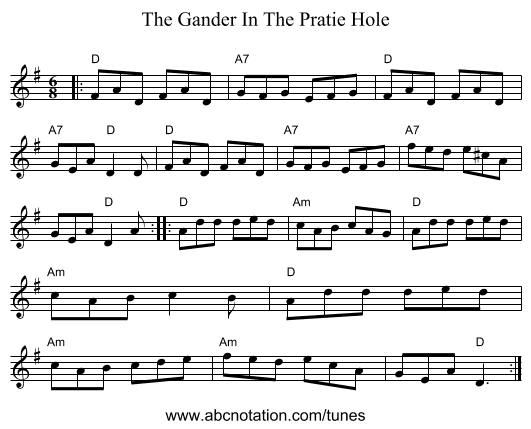 The Gander In The Pratie Hole - staff notation