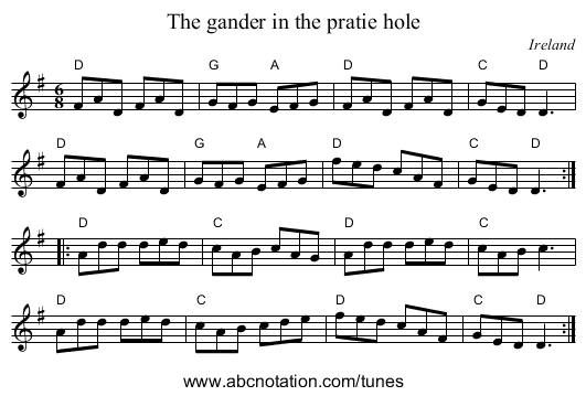 The gander in the pratie hole - staff notation