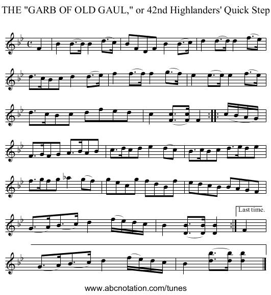 THE GARB OF OLD GAUL, or 42nd Highlanders' Quick Step - staff notation